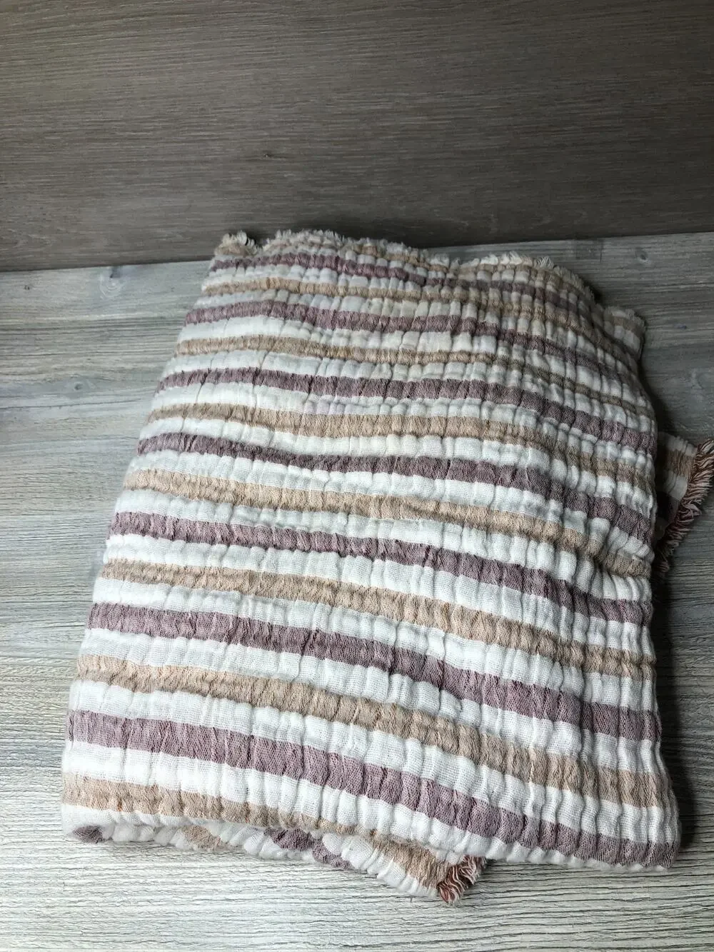 Oversized Reversible Throw Taupe/Stripes Made in Portugal Piscatextil 50